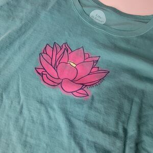 LOTUS FLOWER PINK GREEN LONG SLEEVE LIFE IS GOOD TSHIRT XL EXTRA LARGE